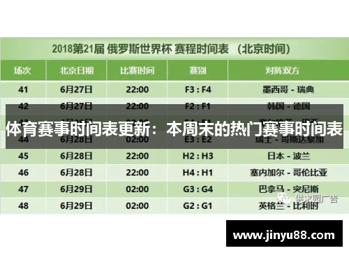 体育赛事时间表更新：本周末的热门赛事时间表